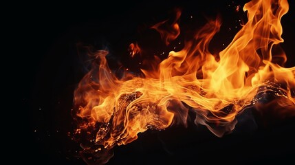 Isolated fire flame on black background