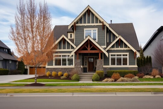 craftsman house with unique asymmetrical central gable design