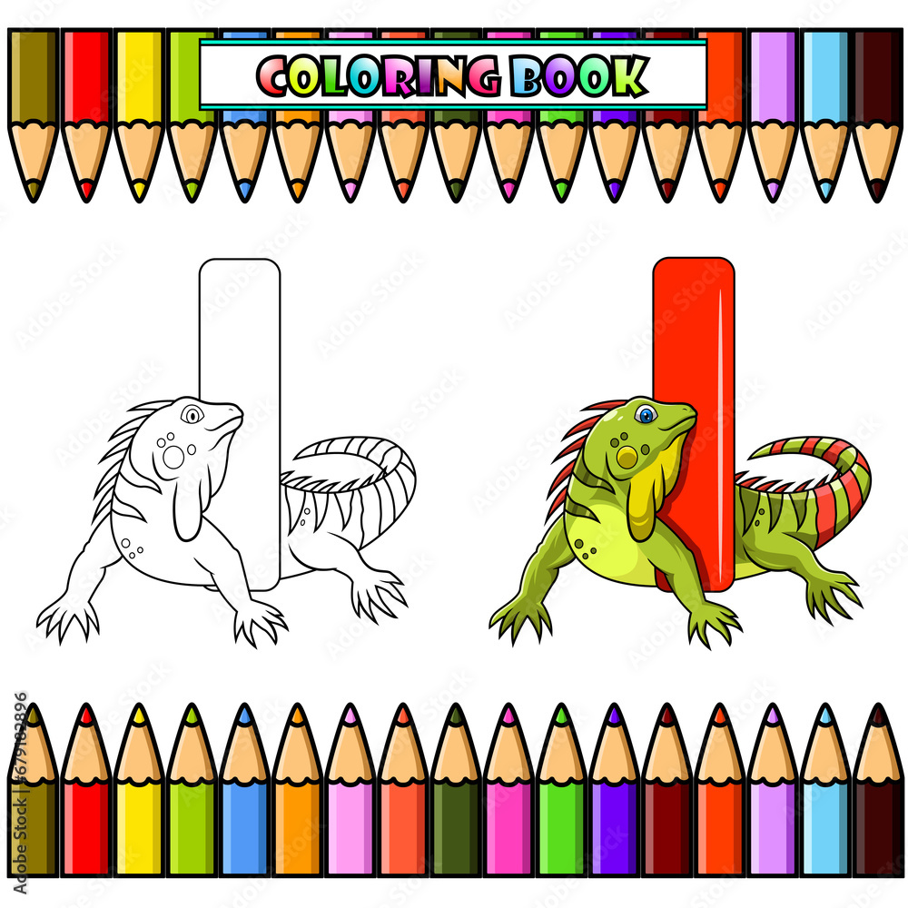 Canvas Prints Illustration of I letter for Iguana for coloring book