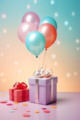 Balloons with gift boxes pastel colors