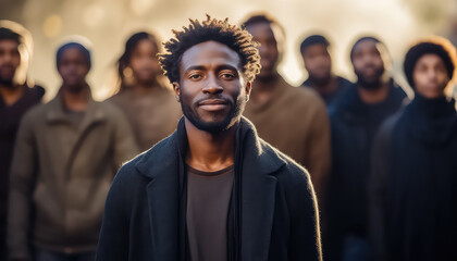 Man in a crowd of people on the street , black history month - obrazy, fototapety, plakaty