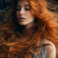 young beautiful woman with healthy red long hair