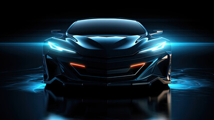 blue racing car, Car blue headlights, shape concept art dark