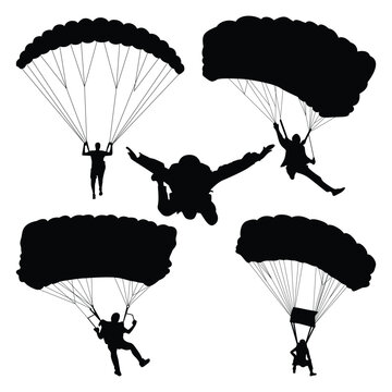 Skydiving or Paragliding Silhouettes Vector