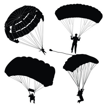 Skydiving or Paragliding Silhouettes Vector