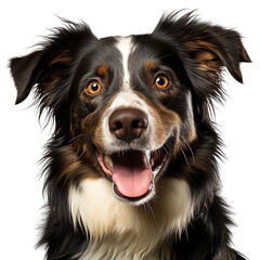 front view close up of border collie dog isolated on a white transparent background 