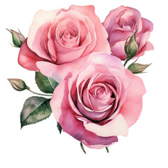 watercolor branch of pink roses  and  pink roses, pink roses clipart for graphic resources