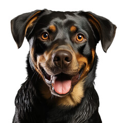 Obraz premium front view close up of rottweiler dog isolated on a white transparent background 
