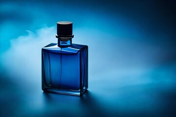 minimalist blue perfume flacon presentation , blue smoke and flames