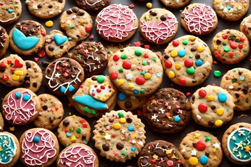 Fototapeta na wymiar ookies with sprinkles in different color and choclate