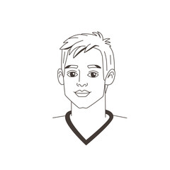 Portrait of young man in doodle hand drawn style. Guys avatar, face, head, sketch, line, outline. Simple vector illustration.