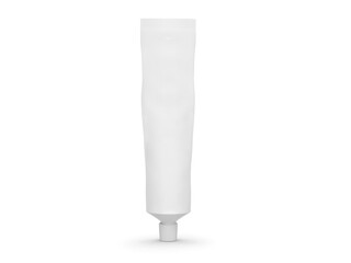 Empty tube of toothpaste on white background