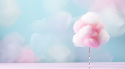 soft color rainbow Cotton candy on blurred background, holiday, colorful cotton candy in soft color for background, soft color sweet candyfloss, abstract blurred dessert texture - obrazy, fototapety, plakaty