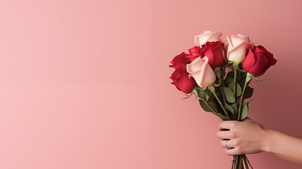 bouquet of roses in a hand - obrazy, fototapety, plakaty