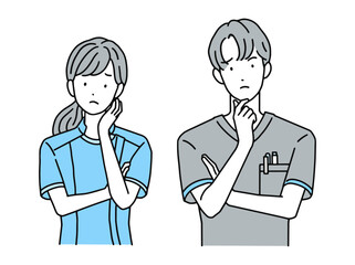 困った表情・悩む医療従事者　男性＆女性