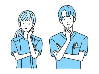 困った表情・悩む医療従事者　男性＆女性