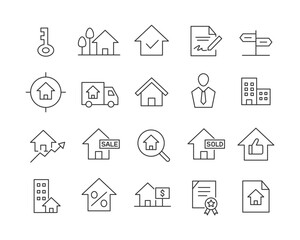 Real Estate Icons - Vector Line. Editable Stroke.