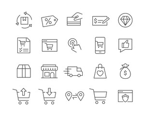 Shopping and E-commerce Icons - Vector Line. Editable Stroke. - obrazy, fototapety, plakaty