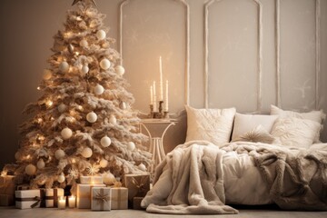 Fototapeta na wymiar Christmas design interior in boho style