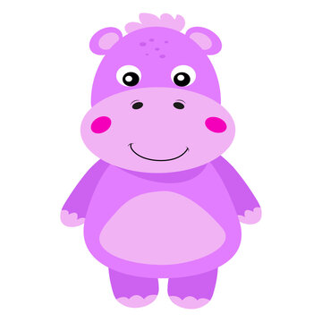 vector illustration of a cartoon hippopotamus, cute, beautiful lilac hippopotamus, hand drawn on a white background