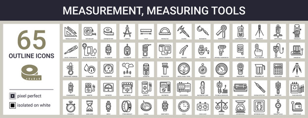 Measurement, measuring tools icon set in outline style