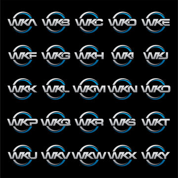 WKA, WKB, WKC, WKD, WKE, WKF, WKG, WKH, WKI, WKJ, WKK, WKL, WKM, WKN, WKO, WKP, WKQ, WKR, WKS, WKT, WKU, WKV, WKW, WKX, WKY Letter Initial Logo Design Template Vector Illustration