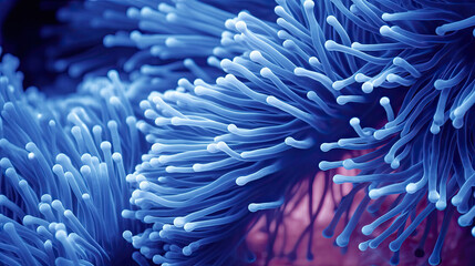 Fototapeta na wymiar Anemone actinia texture underwater reef sea coral, blue