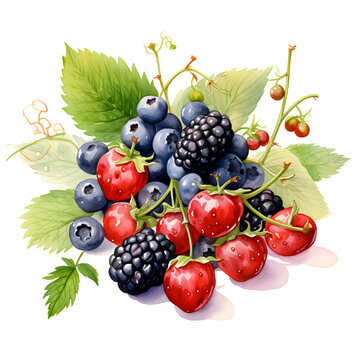Mix berry, Fruits, Watercolor illustrations