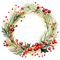 Christmas wreath. Watercolor illustration.