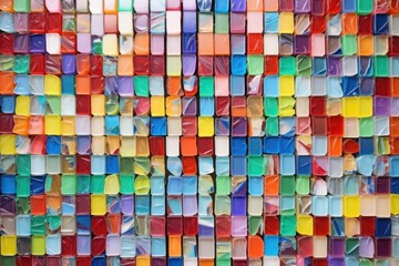 colorful glass mosaic tiles arranged in rainbow hues