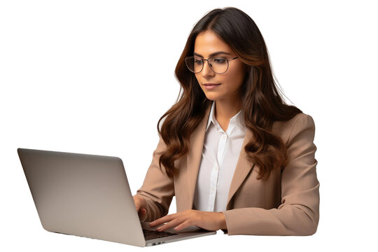 Confident Businesswoman Skillfully Using Technology -on transparent background