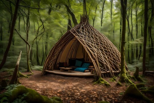 Step back in time and explore the heart of the forest, where a primitive wikiup shelter stands as a testament to ancient survival wisdom.