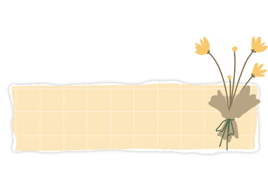 Blank torn with minimal Vintage flower cut collage design Notebook note edge tear page header background rip paper banner rectangular grunge cardboard shred newspaper piece for planner