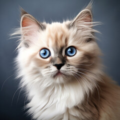 Naklejka na ściany i meble Fotografia con detalle de gato con pelo de tonos claros y ojos azules