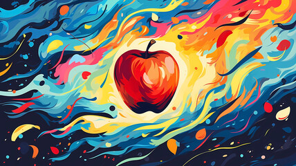 Hand drawn cartoon art abstract van Gogh style impressionist apple fruit illustration background material
 - obrazy, fototapety, plakaty