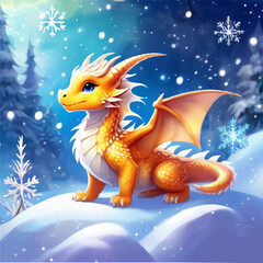 Obraz na płótnie Canvas Beautiful dragon, on the background of the winter landscape symbol of the year 2024
