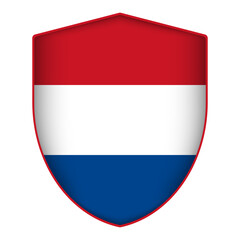 Netherlands flag in shield shape. Vector illustration.
