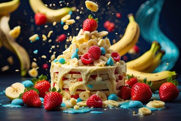 Fruit splash and cakes formation leaving a trail of deliciousness, Hyper exclusive fruits...