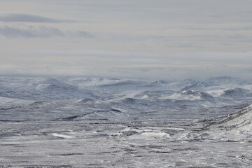 autumn landscape and first snow Dovrefjell National Park Norway