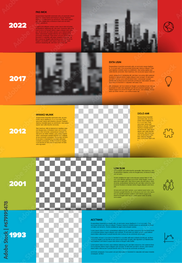 Poster simple minimalistic color stripe steps with photo placeholders timeline template
