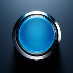 Fondo con detalle de boton pulsador con iluminación de color azul, sobre fondo neutro - obrazy, fototapety, plakaty