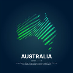 simple logo map of Australia Illustration in a linear style. Abstract line art Australia map Logotype concept icon. Vector logo Australia color silhouette on a dark background. EPS 10