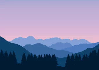 Fotobehang Landscape mountains and forest. Vector illustration in flat style. © Fajarhidayah11