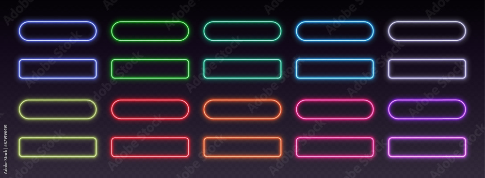 Wall mural neon button frames, gradient glowing borders, isolated ui elements. futuristic sharp and rounded act
