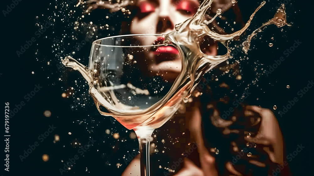 Poster the image shows a colorful splash with various shapes and patterns against a dark background, create