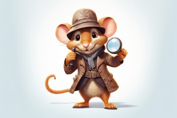Detective mouse, uncover clues, cartoonish style character against background