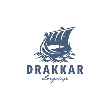 Drakkar Viking Longship Logo Design Vector Image