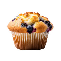 Blueberry muffin cupcake isolated on transparent background. Generative Ai