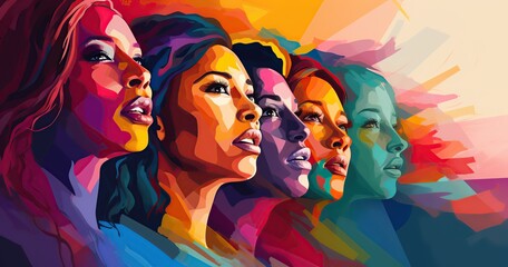 International Women Day. Interracial women together.