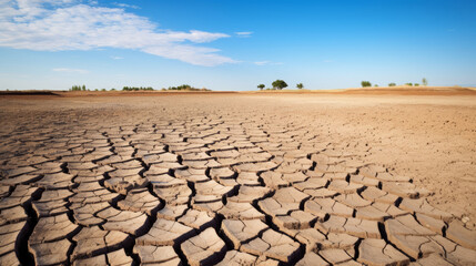 Drought stricken farmland with cracked soil, dry weather
